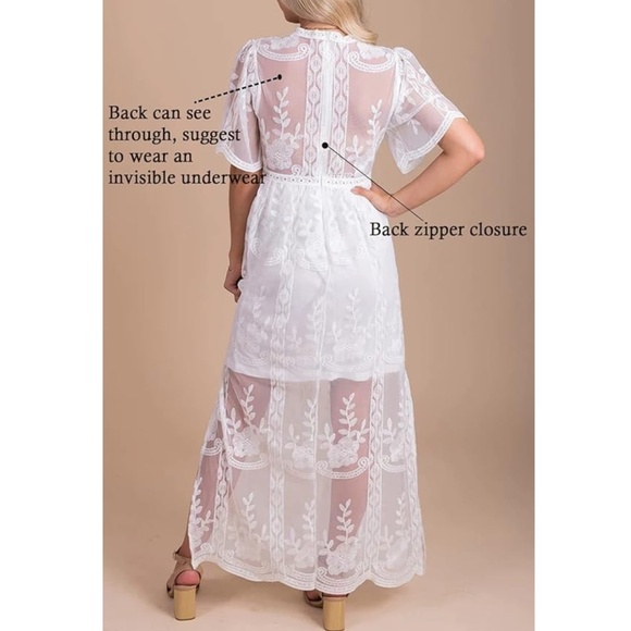 Womens V Neck Floral Embroidered Lace Maxi Dress - Picture 3 of 7